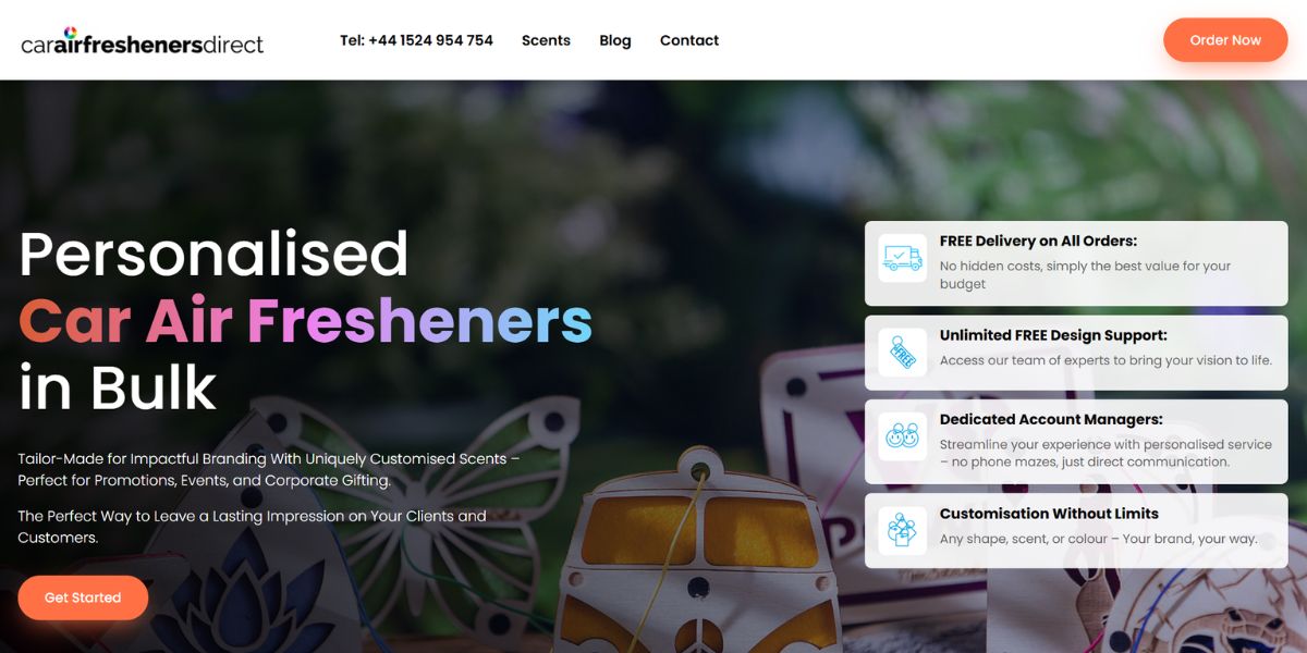 Screenshot of the new carairfreshenersdirect.com home page