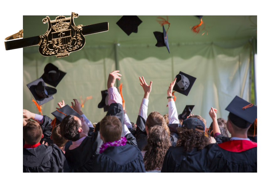 Student graduating with custom medals direct