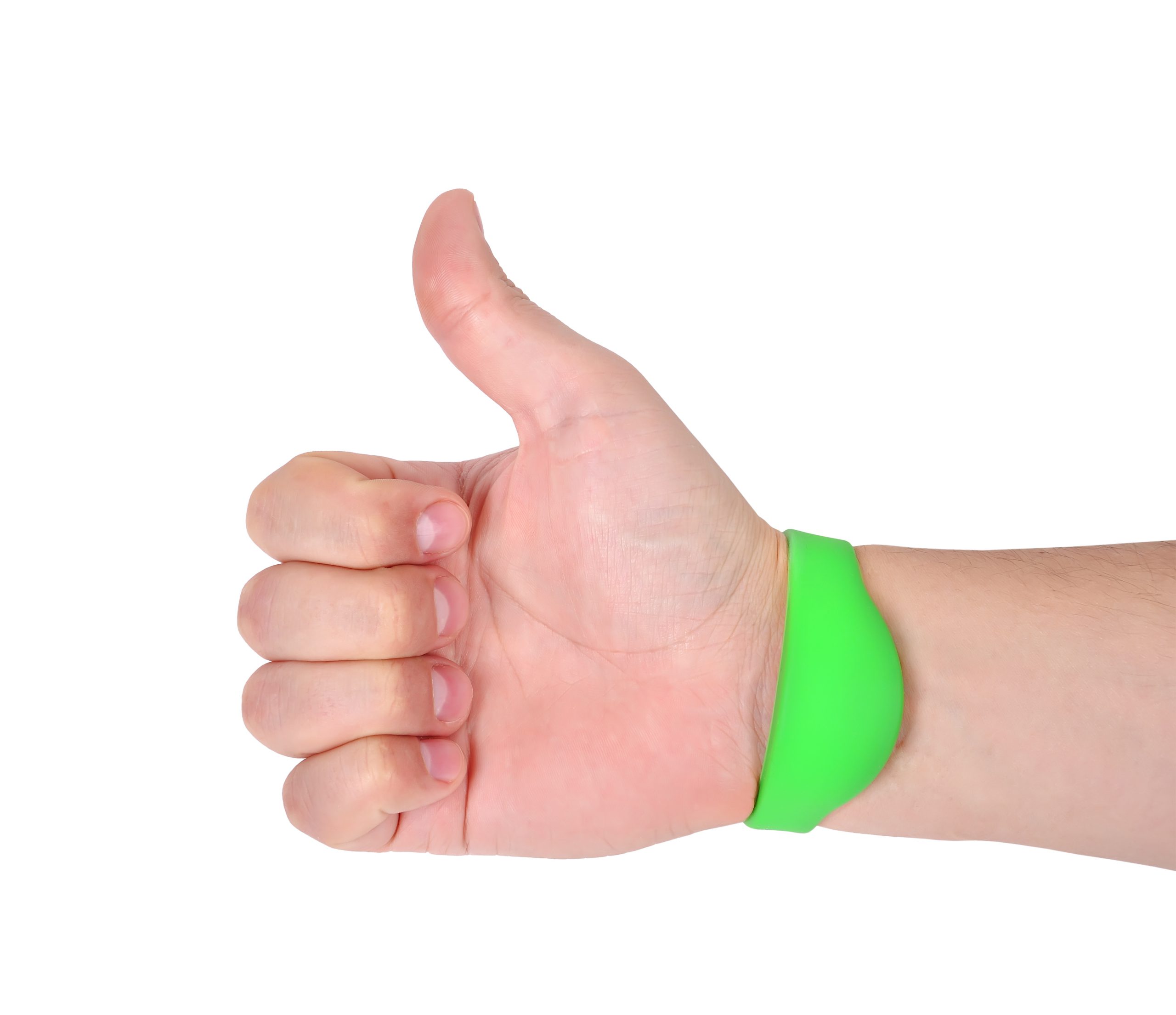 A wrist with a silicone wristband