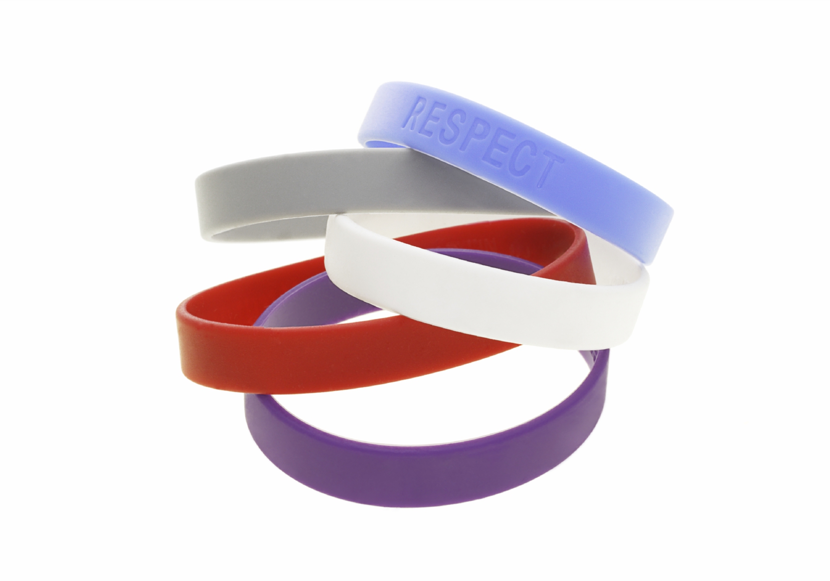 A stack of color wrist bands on white background