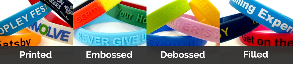 Different Types of Silicone Wristbands with text