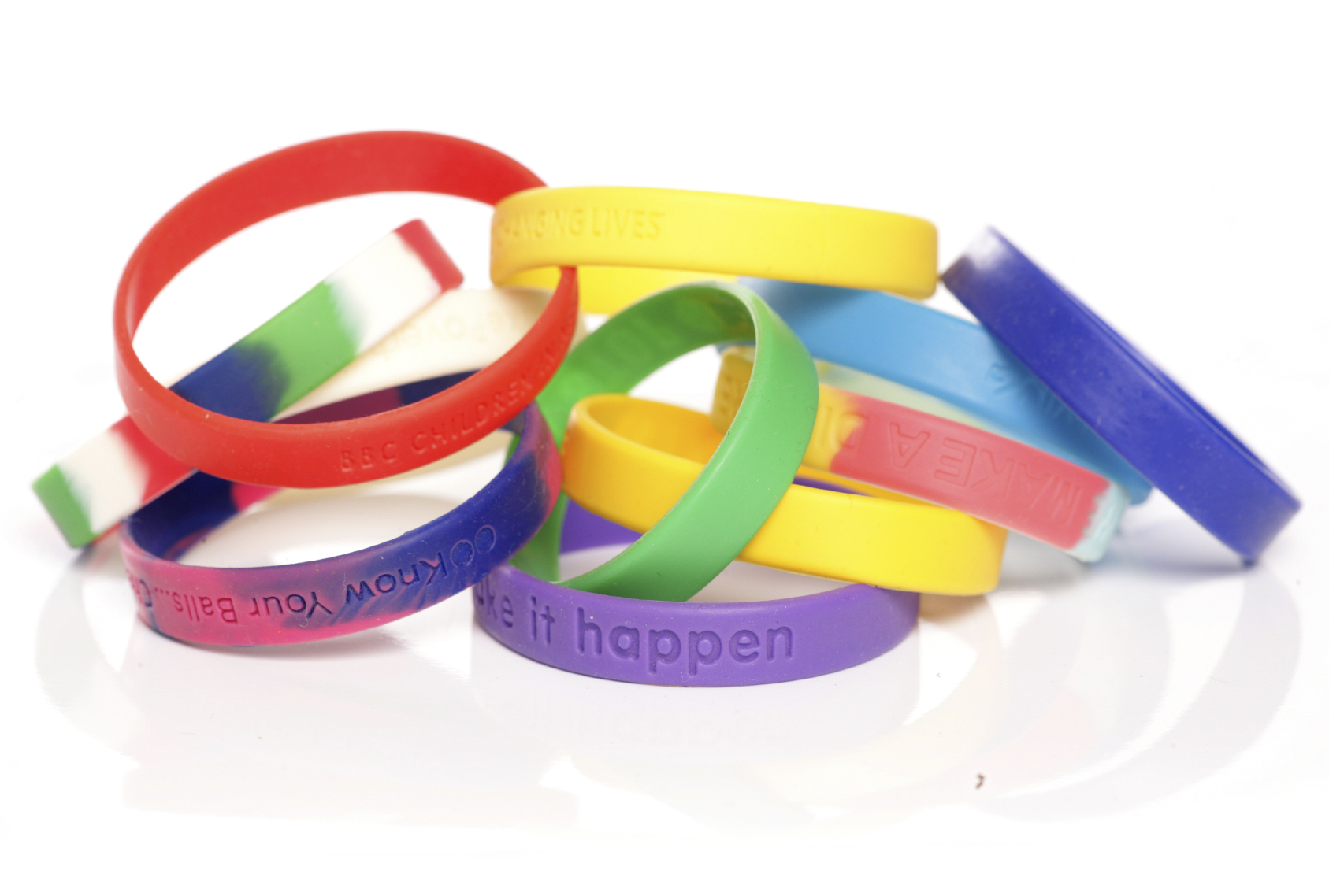 Various charity fundraising wristbands